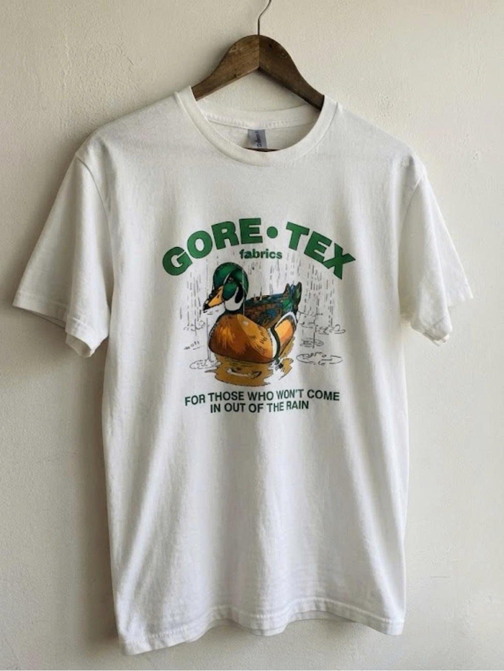 Gildan White Tee with Green GORE-TEX Mallard Graphic | Unisex Shirt